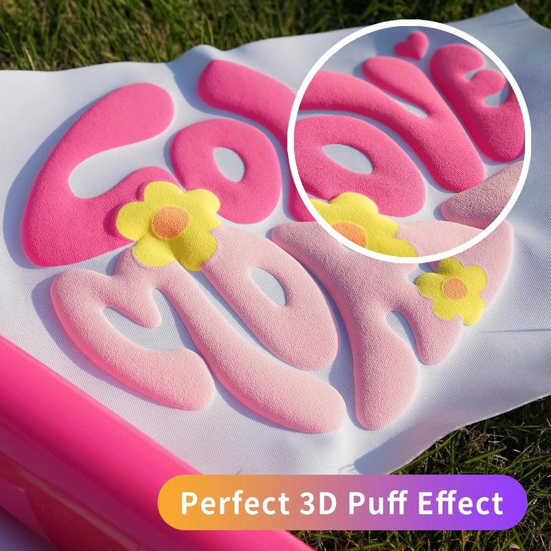 HTVJOYDO 6Pcs Puff Vinyl Heat Transfer, 12x10Inch Rose Red 3D Puff HTV, DIY Iron-on Vinyl for T-Shirts, Easy to Cut and Weed, Compatible with Cricut or Cameo (6 Rose Red Puff) - Image 2